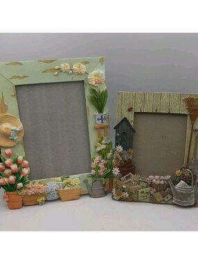 Vintage Resin Photo Frames With 3D Floral Cottage Accents Easel Back Set of 2